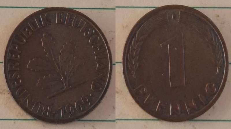 1969 F - Germany - 1 Pfennig - Oak seedling - Demonetised Dec 2001 - Copper clad iron