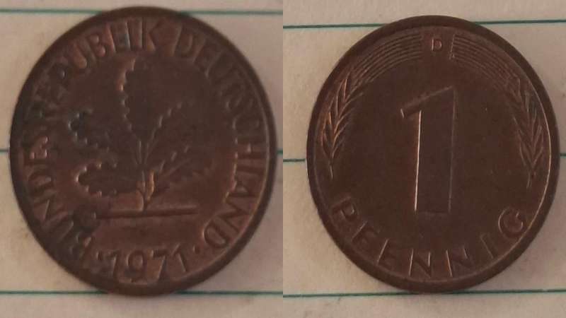 1971 D - Germany - 1 Pfennig - Oak seedling - Demonetised Dec 2001 - Copper clad iron