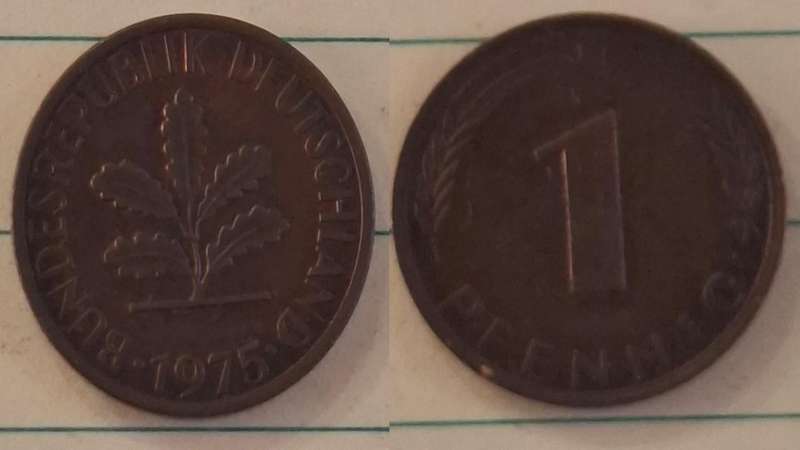 1975 J - Germany - 1 Pfennig - Oak seedling - Demonetised Dec 2001 - Copper clad iron