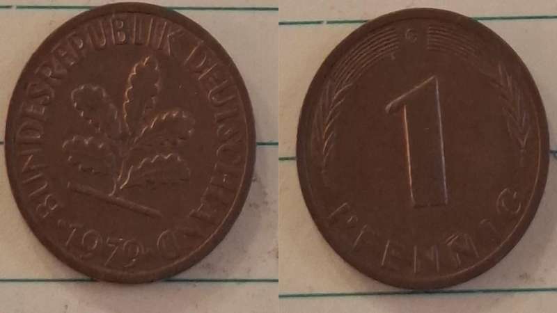 1979 G - Germany - 1 Pfennig - Oak seedling - Demonetised Dec 2001 - Copper clad iron