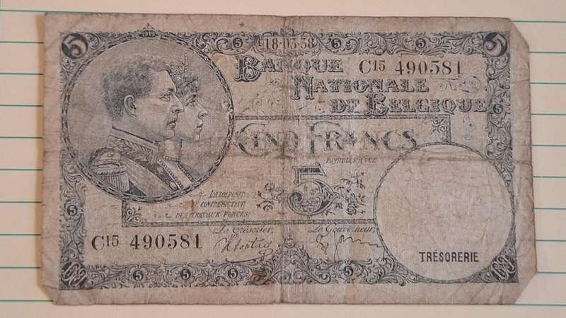 1938 - Belgium - 5 Franc - Watermark Leopold III - Demonetised Mar 1938 - C15 490581