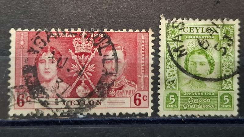1937/1953 - Ceylon - 6c + 5c - Coronation of King George VI & Queen Elizabeth + Coronation of Queen