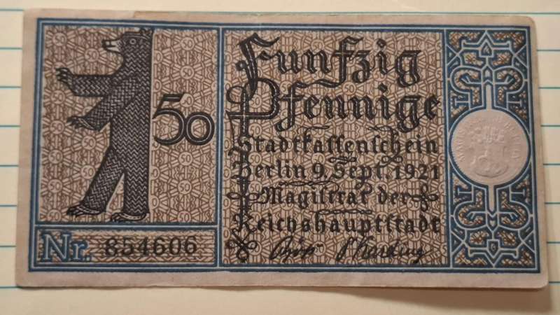 1921 - Germany - 50 Pfennigs - Bezirk 18 Weisse see - Weimar Republic - 854606