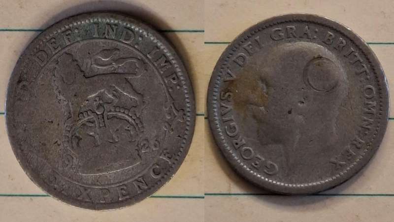 1926 - UK - 6 Pence  - George V - Demonetised Jun 1980 - Silver (.500)
