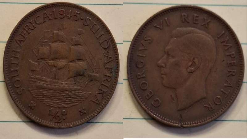 1945 - South Africa - ½ Penny - George VI - Demonetised Yes - Mar 1961 - Bronze
