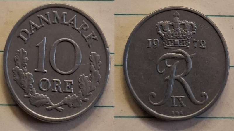 1972 - Denmark - 10 Øre - Frederik IX - Demonetised Jun 1989 - Copper-nickel 