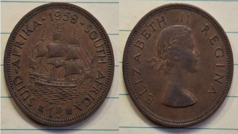 1958 - South Africa - 1 Penny - Elizabeth II - Demonetised Mar 1961 - Bronze