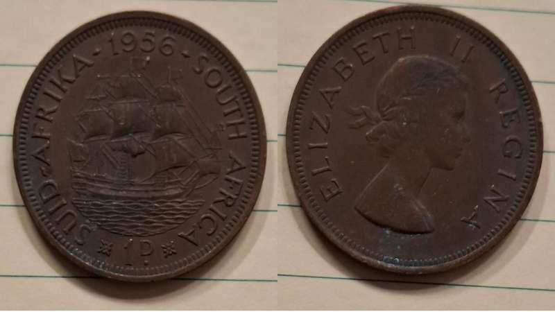 1956 - South Africa - 1 Penny - Elizabeth II - Demonetised Mar 1961 - Bronze
