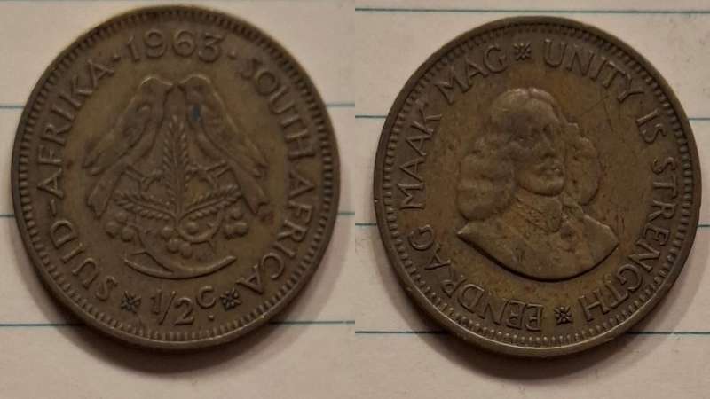 1963 - South Africa - ½ Cent - Jan van Riebeeck  - Demonetised Mar 1961 - Brass