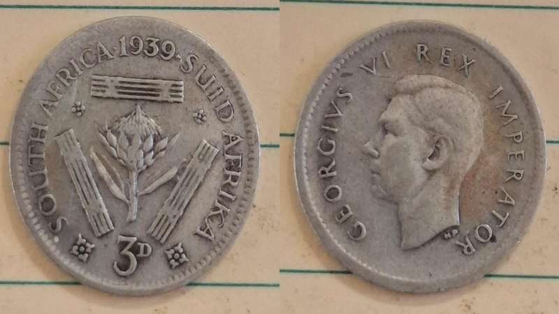 1939 - South Africa - 3 Pence  - George VI - Demonetised Mar 1961 - Silver (.800)
