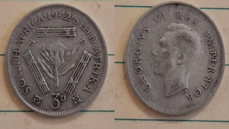 1942 - South Africa - 3 Pence  - George VI - Demonetised Mar 1961 - Silver (.800)