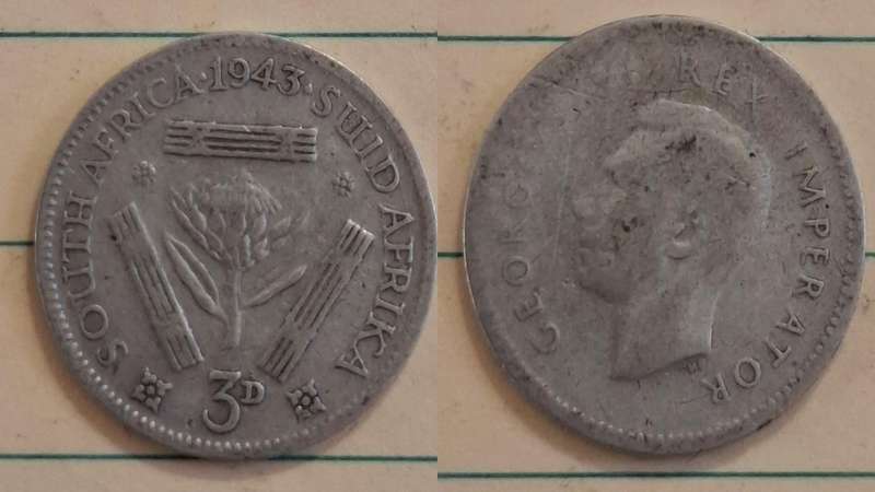 1943 - South Africa - 3 Pence  - George VI - Demonetised Mar 1961 - Silver (.800)