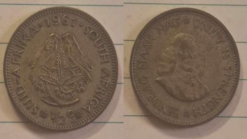 1961 - South Africa - ½ Cent - Jan van Riebeeck  - Demonetised Mar 1961 - Brass