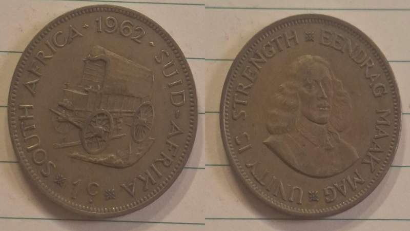 1962 - South Africa - 1 Cent - Jan van Riebeeck  - Demonetised Mar 1961 - Brass