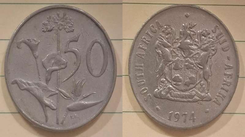 1974 - South Africa - 50 Cents - Coat of arms -  - Nickel