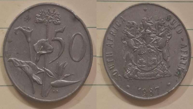 1987 - South Africa - 50 Cents - Coat of arms -  - Nickel