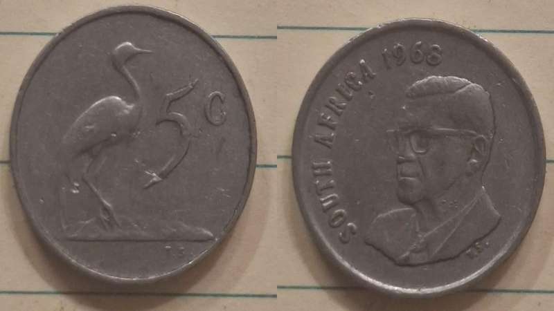 1968 - South Africa - 5 cents - Circulating commemorative coins: The end of Charles Robberts Swart's
