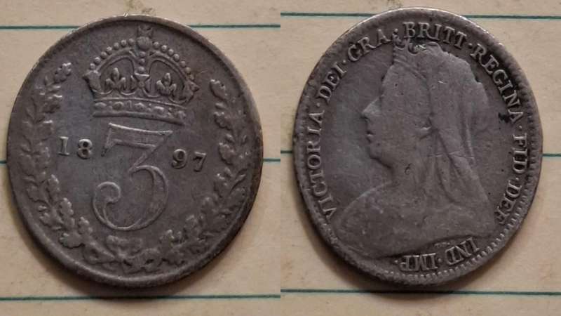 1897 - UK - 3 Pence  - Victoria - Demonetised Yes - Silver (.925)