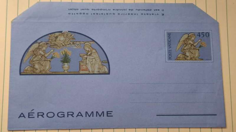 1982 - Vatican City - Aerogramme - Illustration of the Annunciation to the Virgin by Andrea Della Ro