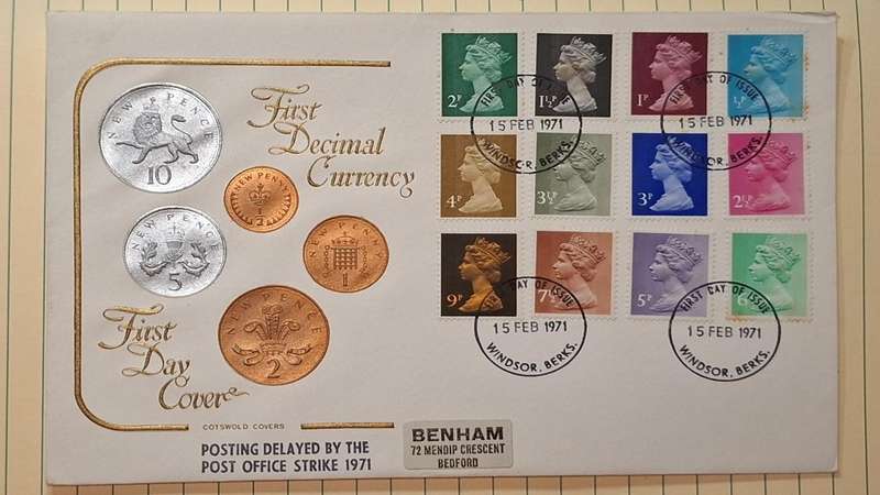 1971 - UK - First Day Cover with Insert - First Decimal Currency  -  Embossed +  Postal Office Strik