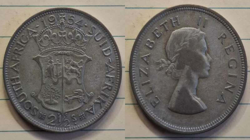1954 - South Africa - 2½ Shillings - Elizabeth II - Demonetised Mar 1961 - Silver (.500)
