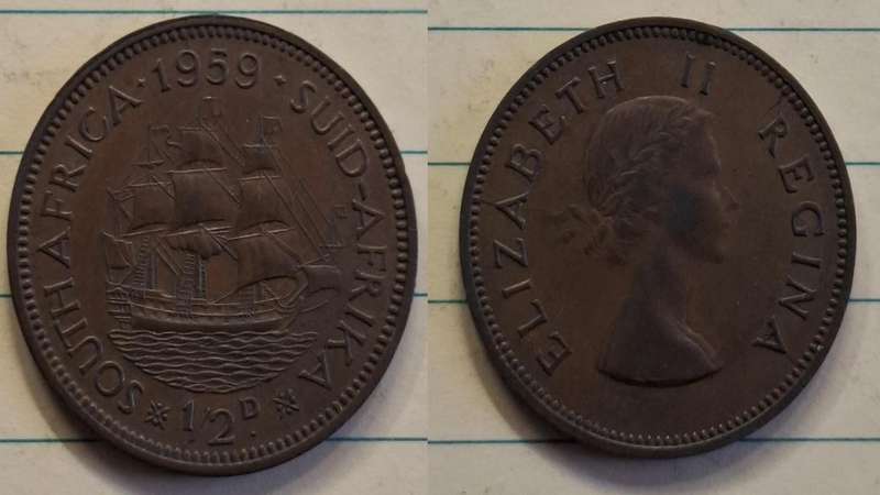 1959 - South Africa - ½ Penny - Elizabeth II - Demonetised Mar 1961 - Bronze