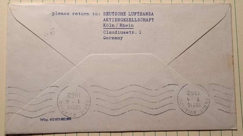 1962 - Germany - Lufthansa First Flight  Munchen-Stuttgart-Paris - Postmark Stuttgart International