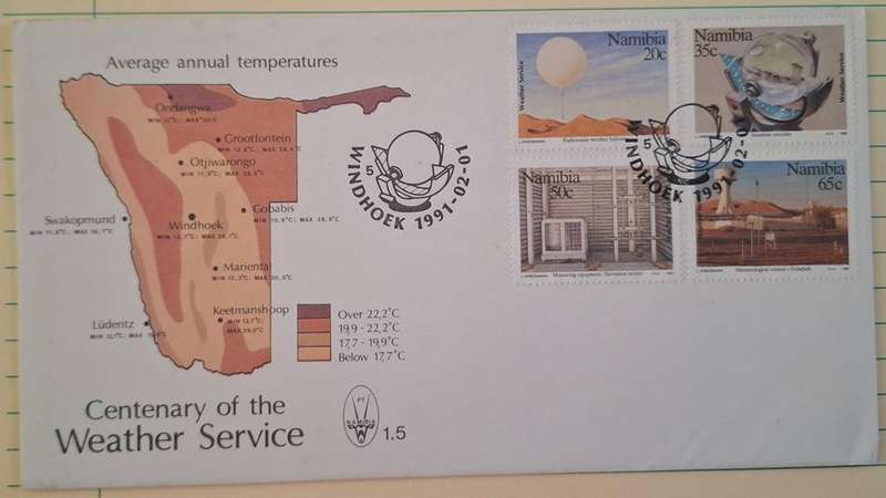 1991 - Namibia - First Day Cover with Insert - Centenary of the Weather Service 1.5 -  Postmark Wind