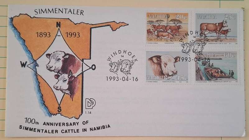 1993 - Namibia - First Day Cover with Insert - 100th Anniversary of Simmentaler Cattle in Namibia -