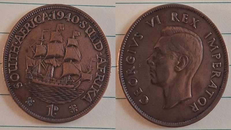 1940 - South Africa - 1 Penny -  Cleaned - George VI - Demonetised Mar 1961 - Brass