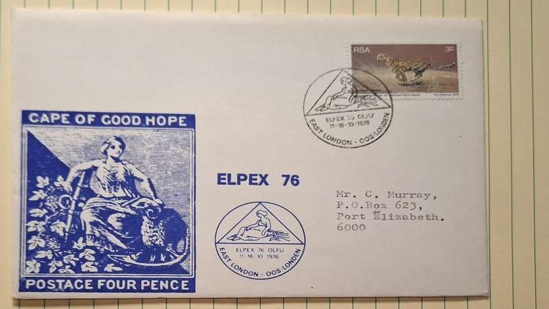 1976 - RSA - Cover - Elpex 76 Cape of Good Hope  Postage Four Pence -  Postmark East London