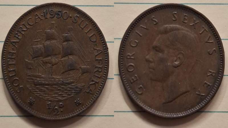 1950 - South Africa - ½ Penny - George VI - Demonetised Mar 1961 - Bronze