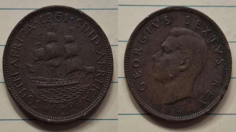 1951 - South Africa - ½ Penny - George VI - Demonetised Mar 1961 - Bronze