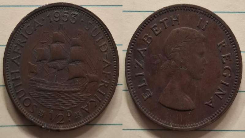1953 - South Africa - ½ Penny - Elizabeth II - Demonetised Mar 1961 - Bronze