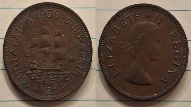 1956 - South Africa - ½ Penny - Elizabeth II - Demonetised Mar 1961 - Bronze