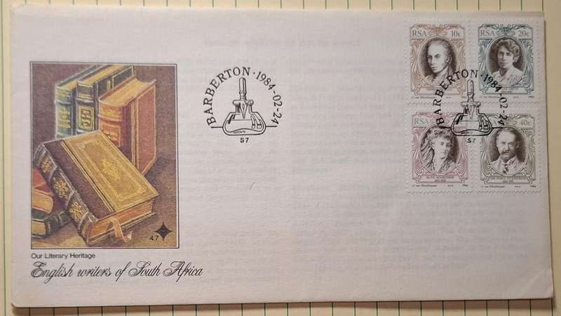 1984 - RSA - FDC with insert - English writers of South Africa - Postmark Barberton