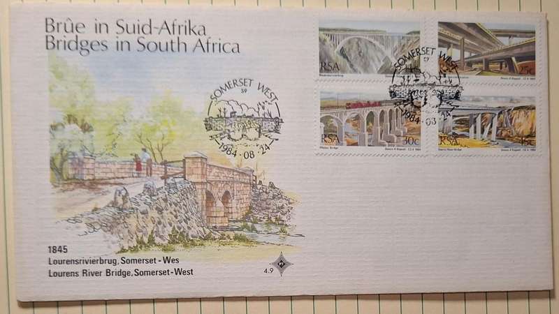 1984 - RSA - FDC with insert - Lourens River Bridge, Somerset-West -  Postmark Somerset West