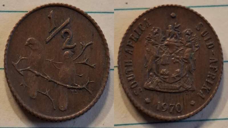 1970 - South Africa - ½ Cent - Coat of arms -  - Bronze