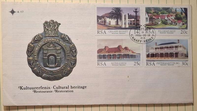 1986 - RSA - FDC with insert - Cultural heritage -  Restoration -  Postmark Graaf Reinett