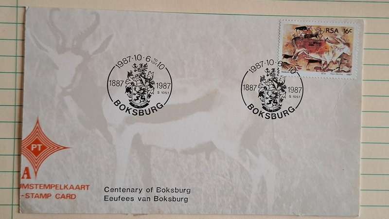 1987 - RSA - Date-stamp card - Centenary of Boksburg -  Postmark Boksburg