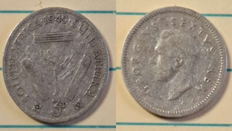1949 - South Africa - 3 Pence  - George VI - Demonetised Yes - Mar 1961 - Silver (.800)