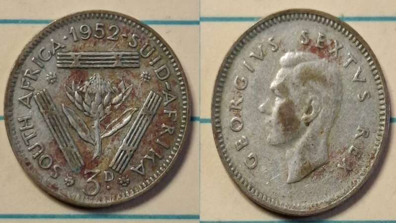1952 - South Africa - 3 Pence  - George VI - Demonetised Yes - Mar 1961 - Silver (.500)
