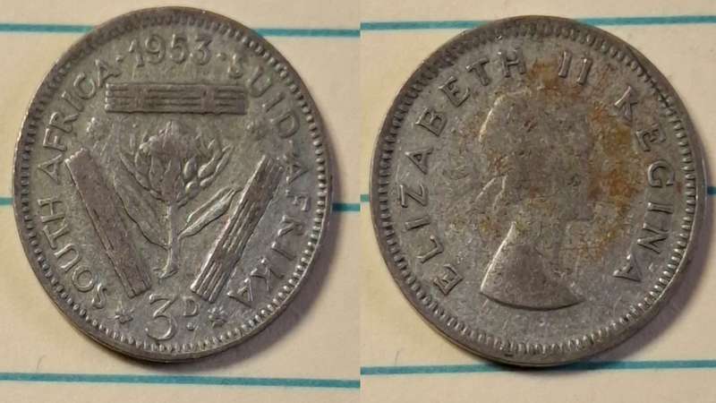 1953 - South Africa - 3 Pence  - Elizabeth II - Demonetised Yes - Mar 1961 - Silver (.500)