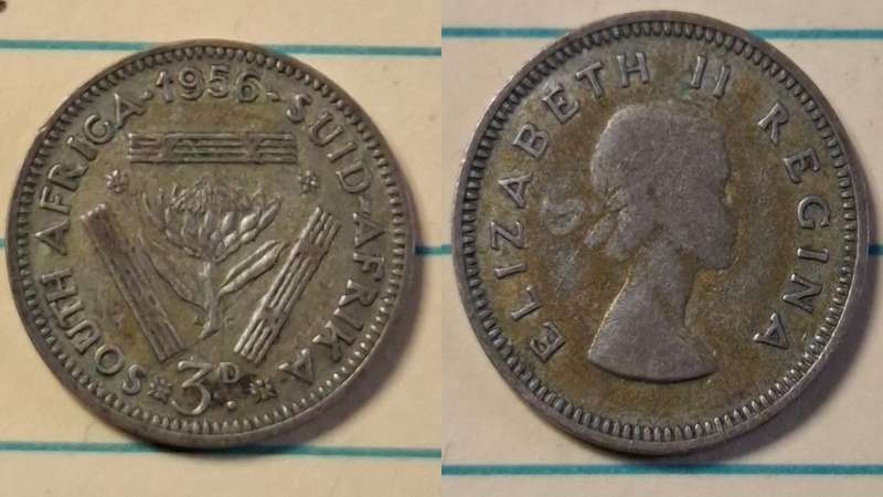 1956 - South Africa - 3 Pence  - Elizabeth II - Demonetised Yes - Mar 1961 - Silver (.500)