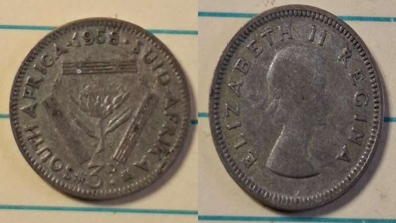 1958 - South Africa - 3 Pence  - Elizabeth II - Demonetised Yes - Mar 1961 - Silver (.500)