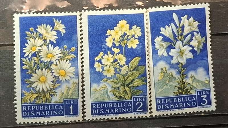 1957 - San Marino - Unused - 1 Lire + 2 Lire + 3 Lire - Flowers