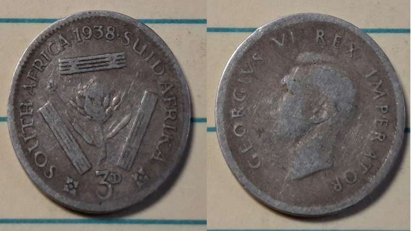 1938 - South Africa - 3 Pence  - George VI - Demonetised Yes - Mar 1961 - Silver (.800)