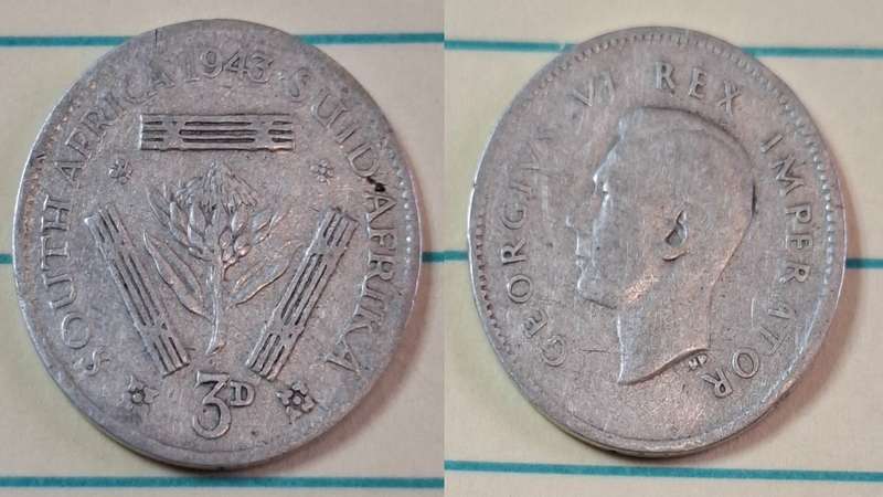 1943 - South Africa - 3 Pence  - George VI - Demonetised Yes - Mar 1961 - Silver (.800)