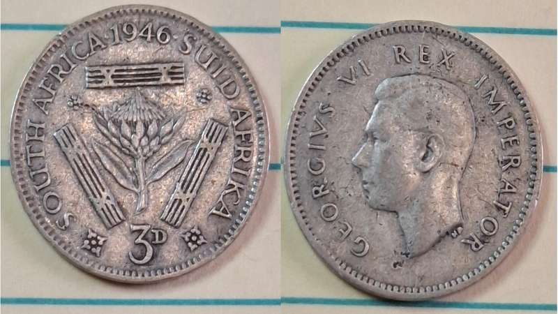 1946 - South Africa - 3 Pence  - George VI - Demonetised Yes - Mar 1961 - Silver (.800)