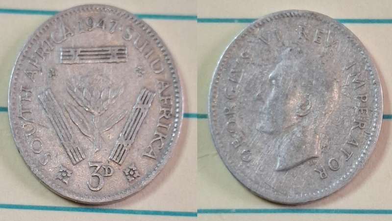 1947 - South Africa - 3 Pence  - George VI - Demonetised Yes - Mar 1961 - Silver (.800)